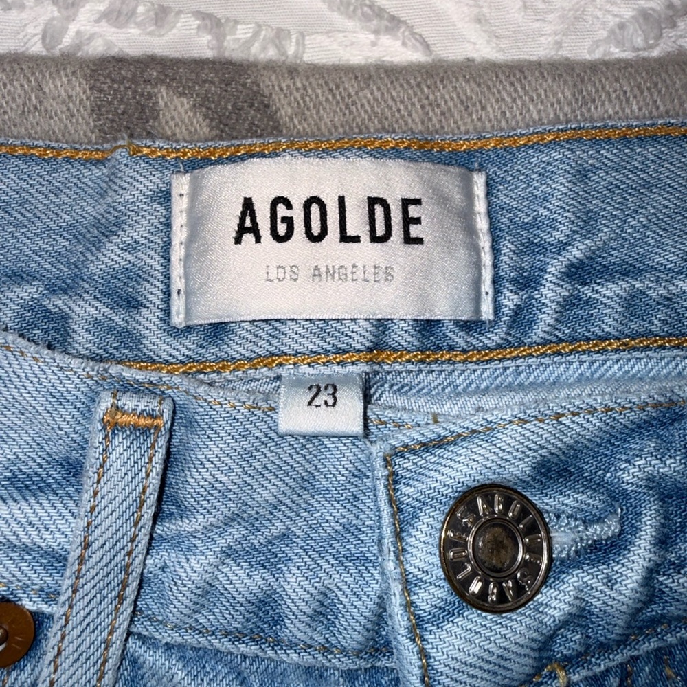 Agolde Riley Distressed Light Blue Jeans, 23 - Picture 6 of 14